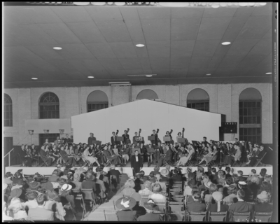 All State Orchestra; Men's Gymnasium (Gym), University of                             Kentucky; interior, orchestra on stage, audience seated