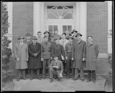 Dairy Club, (1943 Kentuckian) (University of Kentucky); exterior                             of unidentified building; group portrait