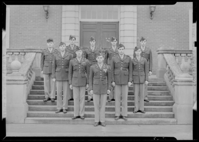 Military BNHG standing in group on steps (1943 Kentuckian)                             (University of Kentucky)