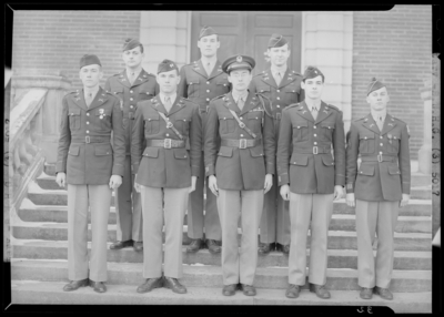 Military BNHG standing in group on steps (1943 Kentuckian)                             (University of Kentucky)