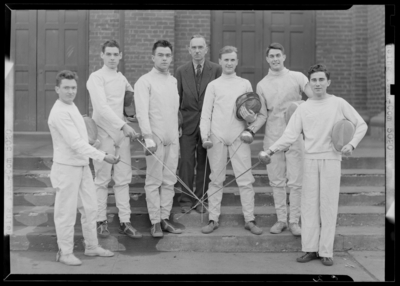 Fencing Team ; group gathered on steps (1943 Kentuckian)                             (University of Kentucky)