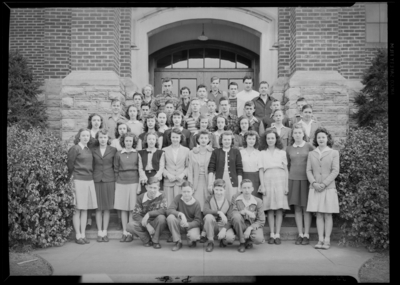 Garth High School; exterior; group of students