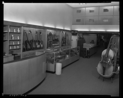 Shackleton’s Music Store Incorporated; band instruments; interior                             of store