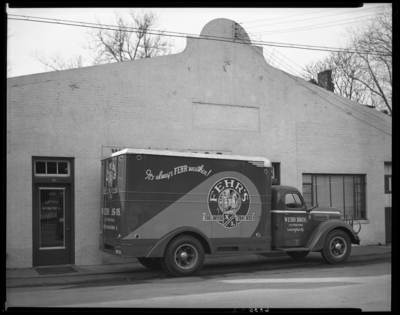 Webb Brothers (beer distributors), 260 East Vine; exterior;                             delivery truck advertising 