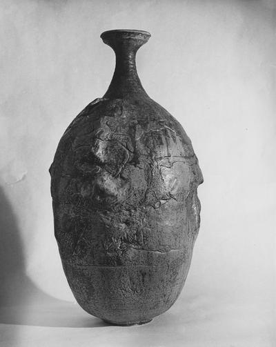 A ceramic floor vase by John Tuska. An oval shaped pot in the collection of Mr. and Mrs. Byron Romanowitz of Lexington, Kentucky