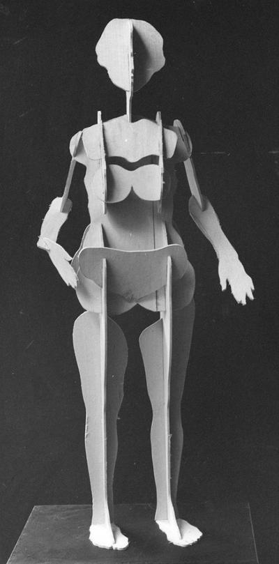 A basswood pattern for a Plexiglas figure by John Tuska