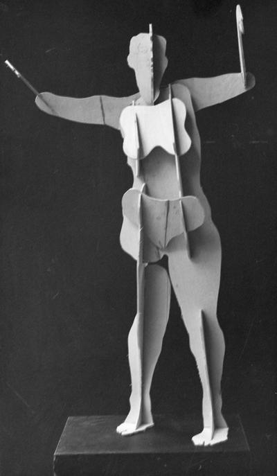 A basswood pattern for a Plexiglas figure by John Tuska