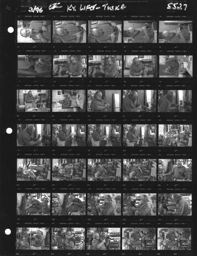 A proof sheet of Kentucky Education Television (KET) stills of John Tuska working on art