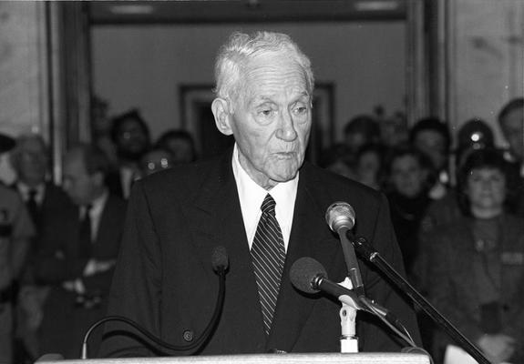 John Sherman Cooper speaking at the dedication of the John Sherman Cooper bust at the capital rotunda in Frankfort, Kentucky