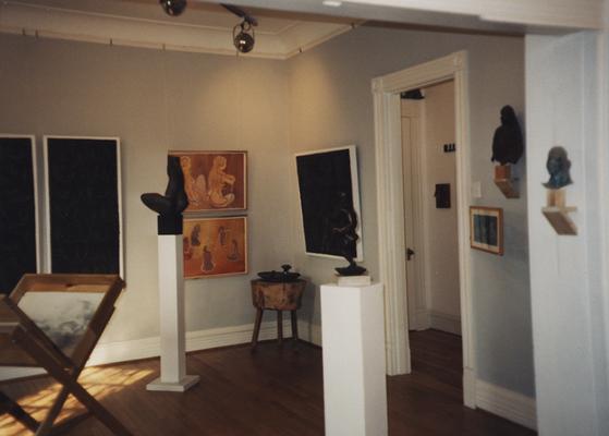 An image of Tuska artwork at the opening of the Tuska Gallery, which was the home of John Tuska