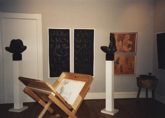 An image of Tuska artwork at the opening of the Tuska Gallery, which was the home of John Tuska