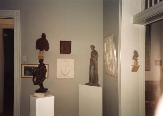 An image of Tuska artwork at the opening of the Tuska Gallery, which was the home of John Tuska