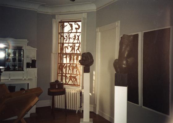 An image of Tuska artwork at the opening of the Tuska Gallery, which was the home of John Tuska