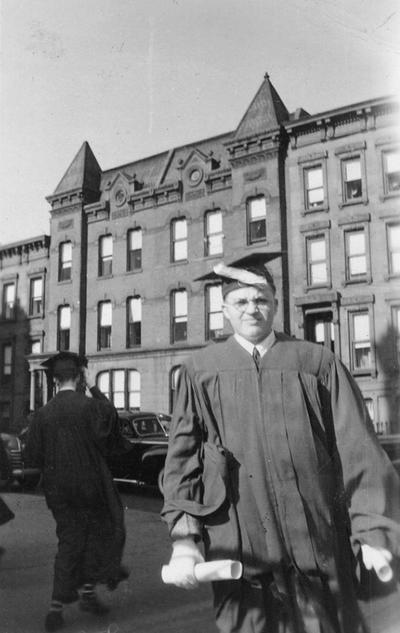 An image of John Tuska after graduating from the New York High School of Music and Art