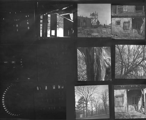 A proof sheet of twelve photographs of buildings and landscapes, taken by John Tuska while in the Navy