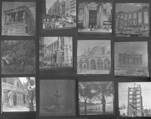 A proof sheet of twelve photographs of landscapes and people in Greece, taken by John Tuska while in the Navy