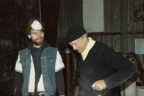 An unidentified man and a man named Hope in John Tuska's foundry class. The photograph was taken by Zig Gierlach